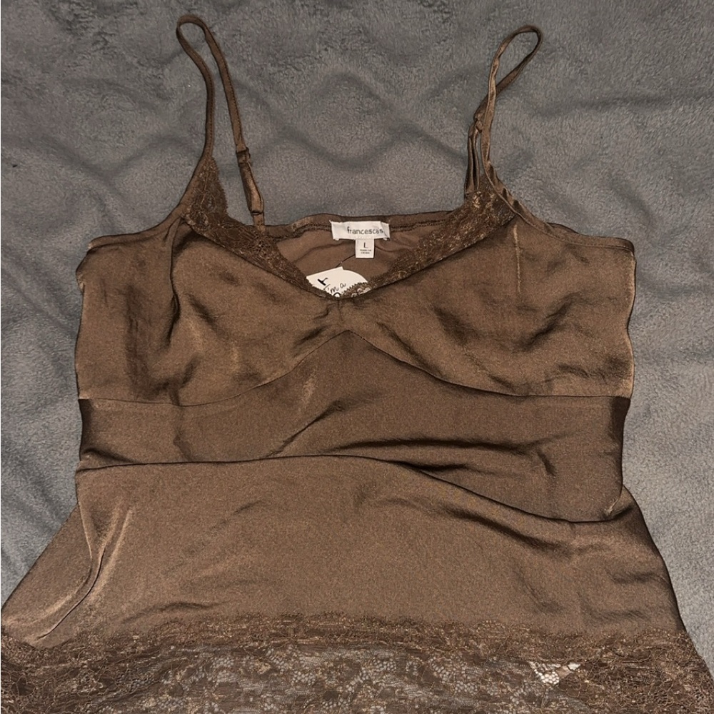 Brown Lace Trim Camisole